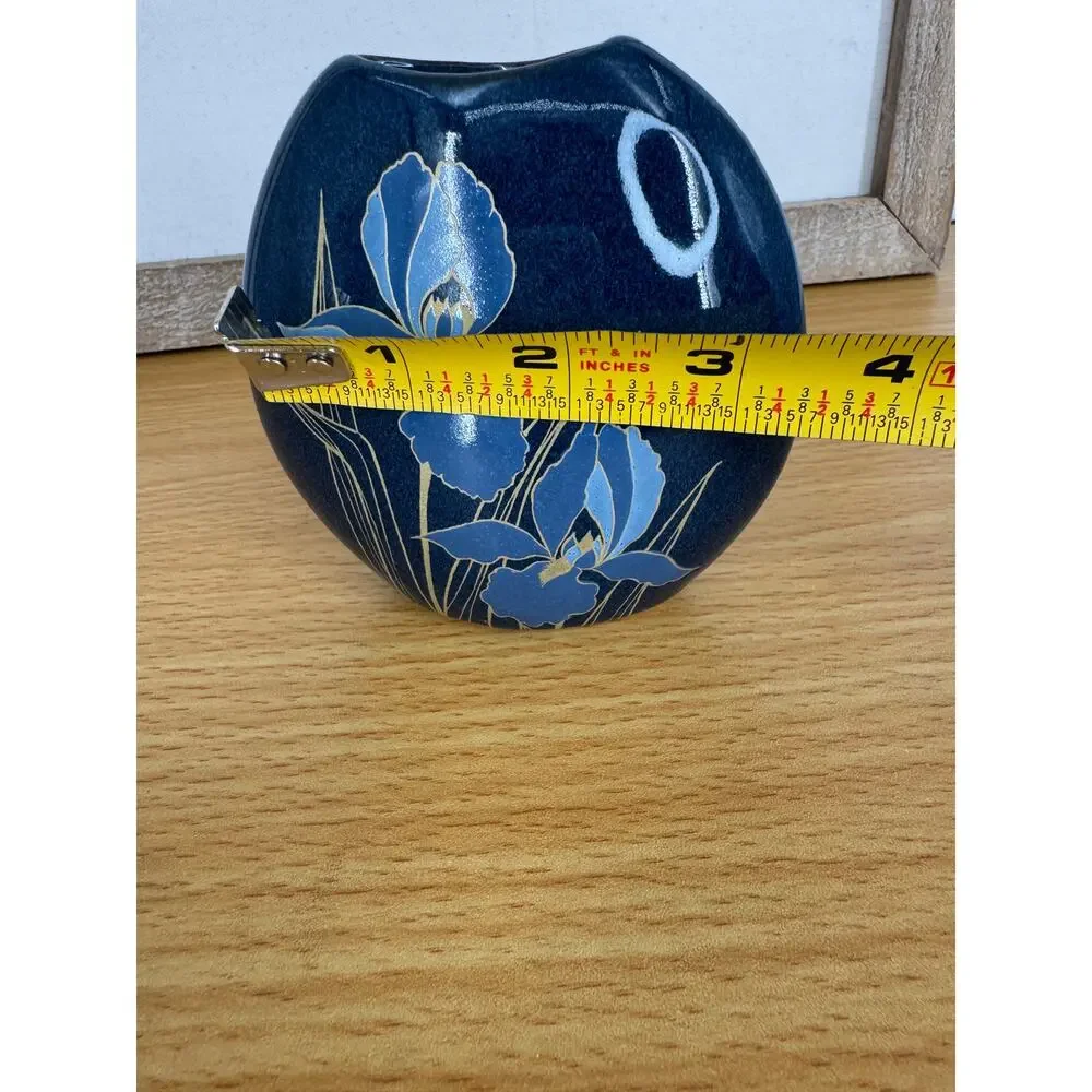 Vintage Otagiri Japan hand crafted blue iris floral ceramic vase small 4